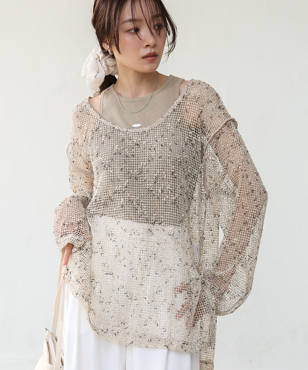 ミックスメッシュニットソートップス