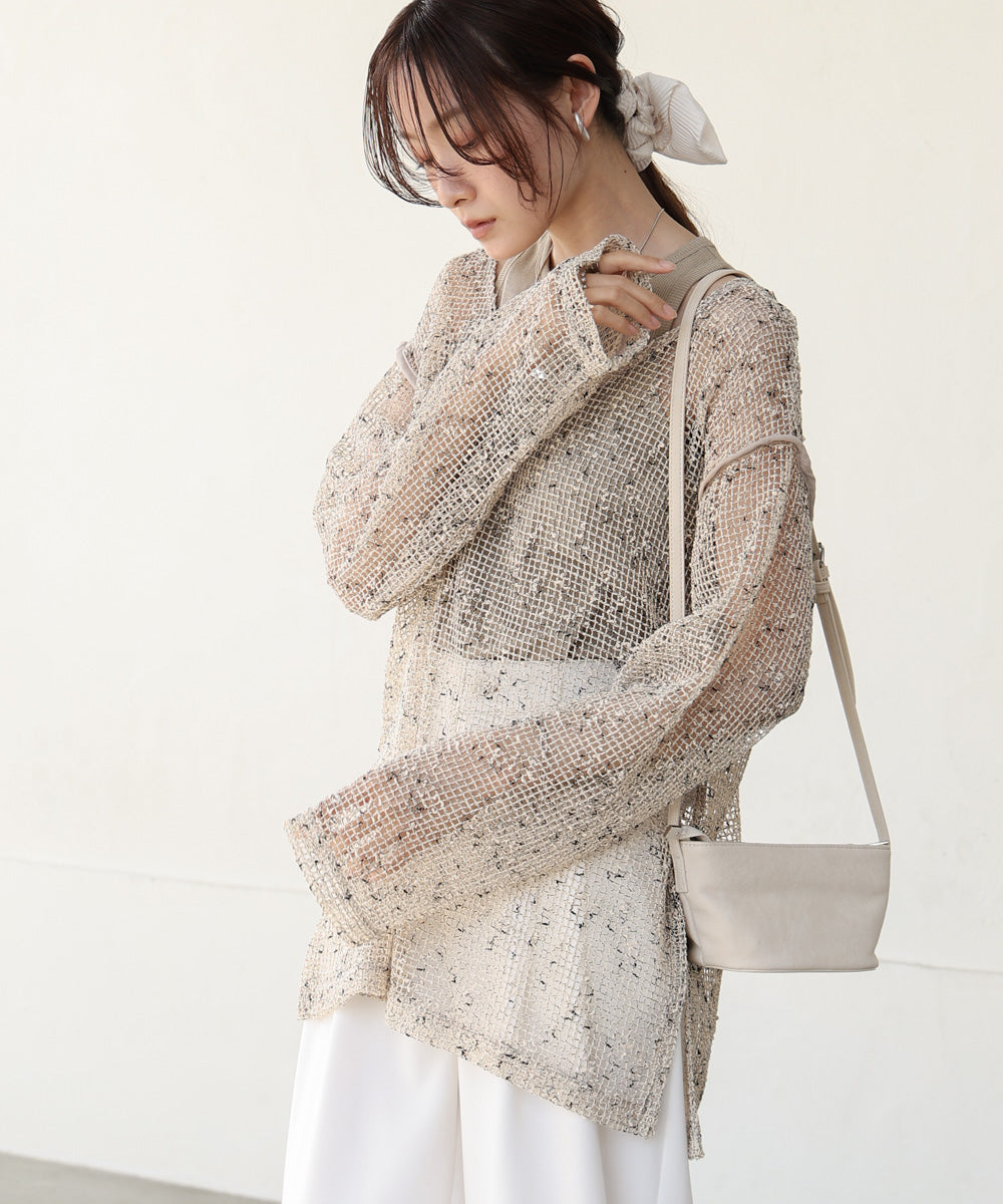 ミックスメッシュニットソートップス