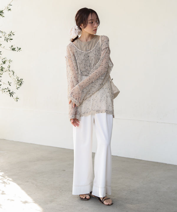 ミックスメッシュニットソートップス