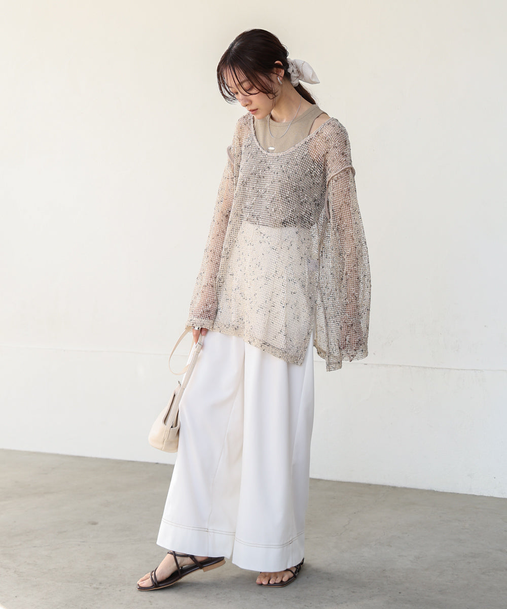 ミックスメッシュニットソートップス