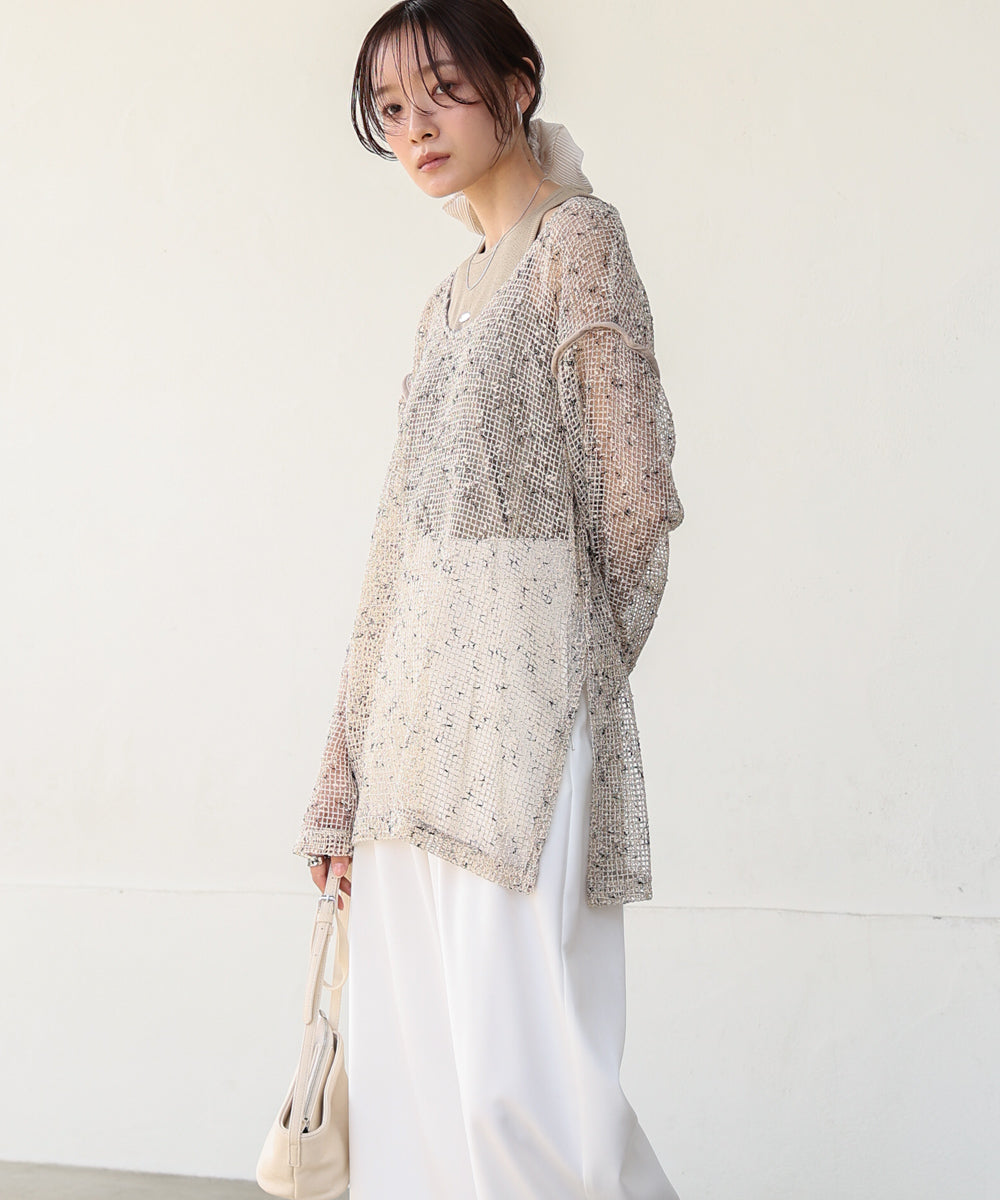 ミックスメッシュニットソートップス