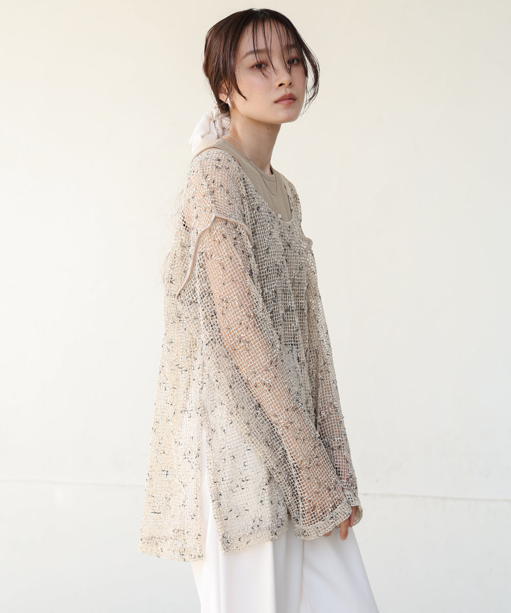 ミックスメッシュニットソートップス