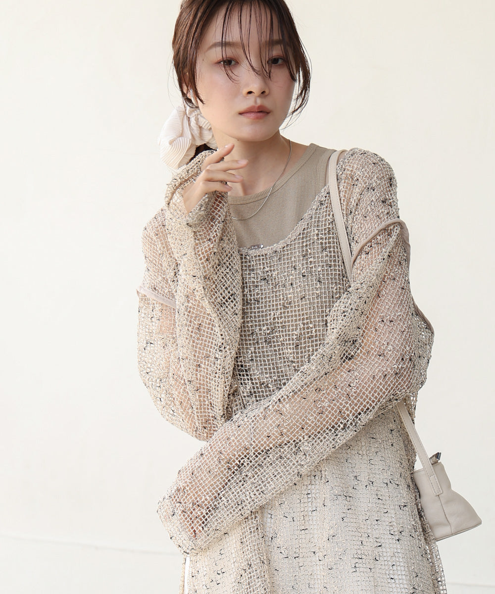 ミックスメッシュニットソートップス