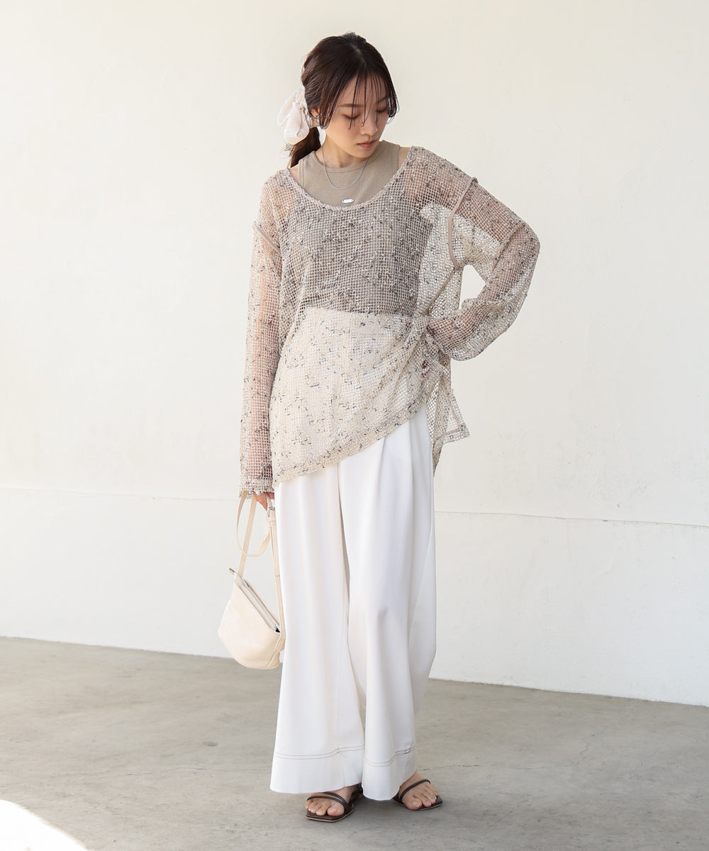 ミックスメッシュニットソートップス