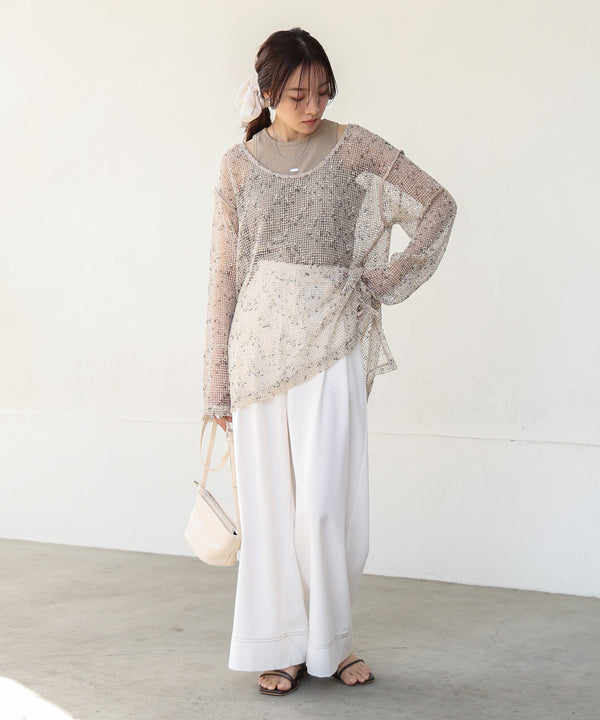 ミックスメッシュニットソートップス