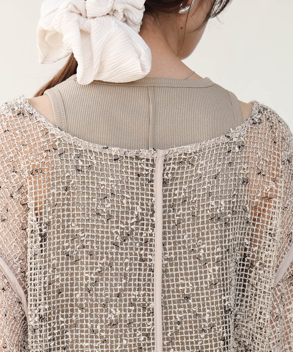 ミックスメッシュニットソートップス