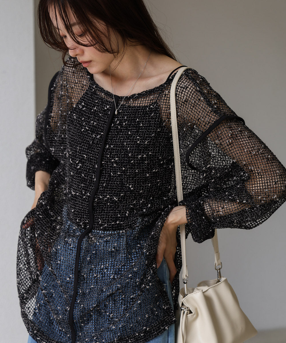 ミックスメッシュニットソートップス