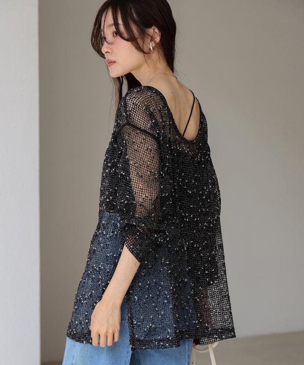 ミックスメッシュニットソートップス