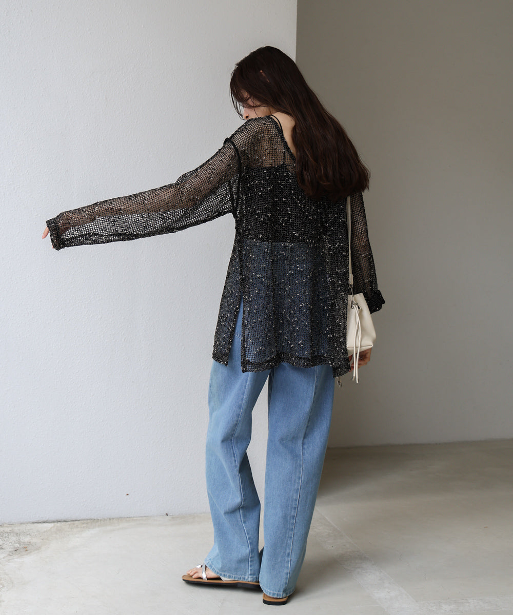 ミックスメッシュニットソートップス