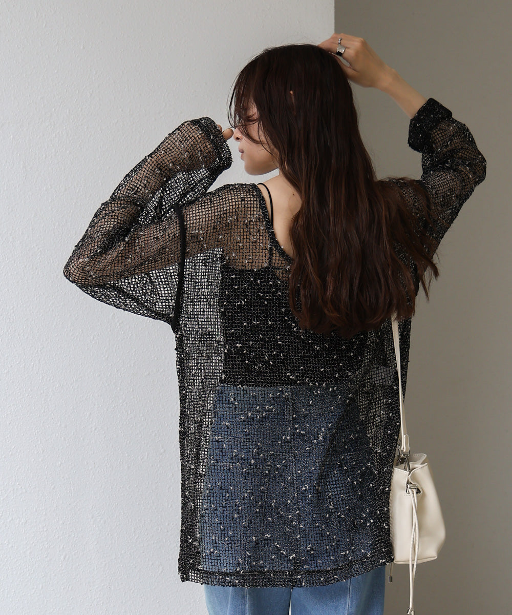 ミックスメッシュニットソートップス