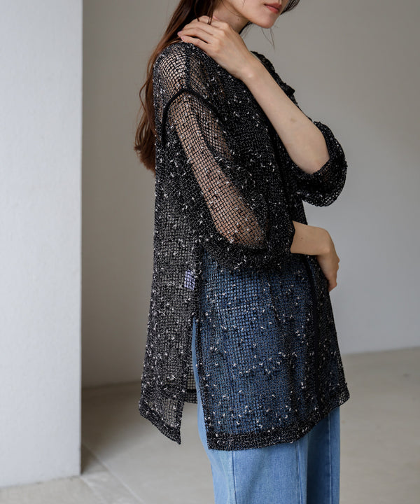 ミックスメッシュニットソートップス