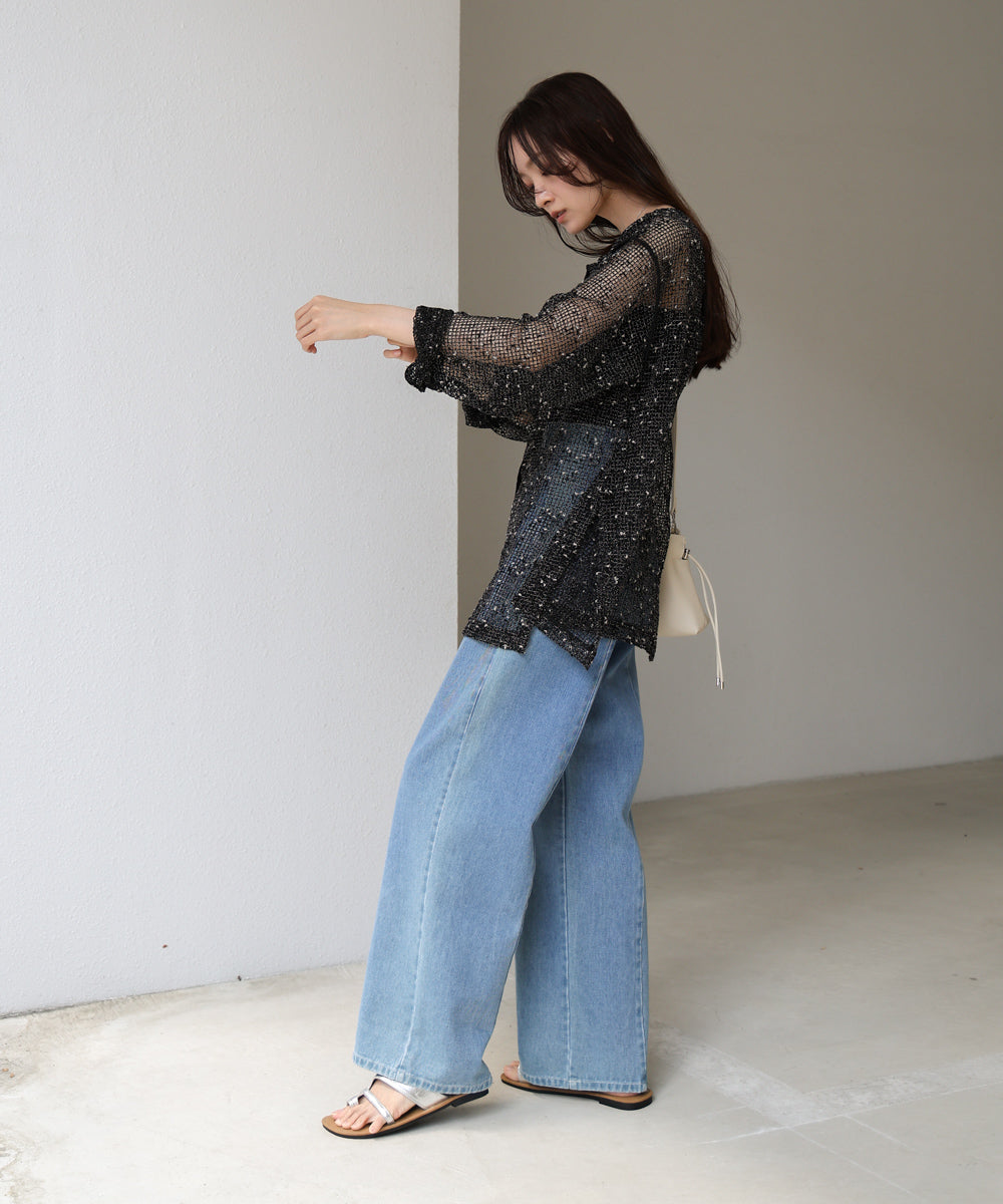 ミックスメッシュニットソートップス