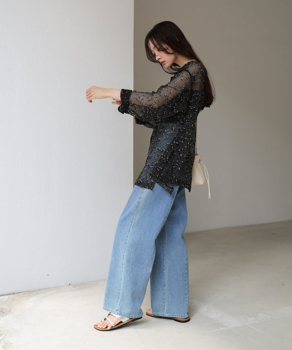 ミックスメッシュニットソートップス