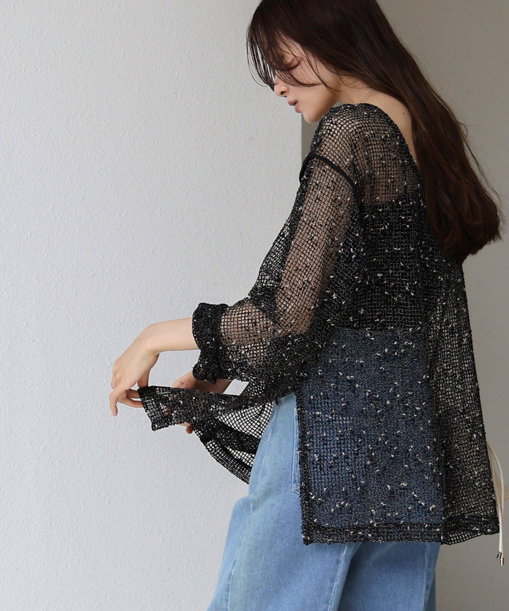 ミックスメッシュニットソートップス