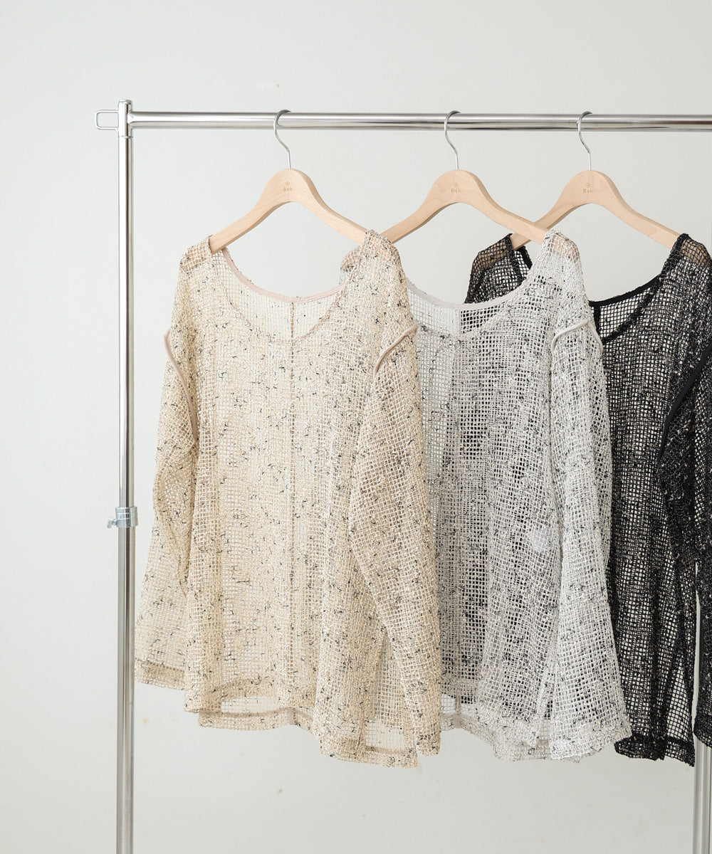 ミックスメッシュニットソートップス