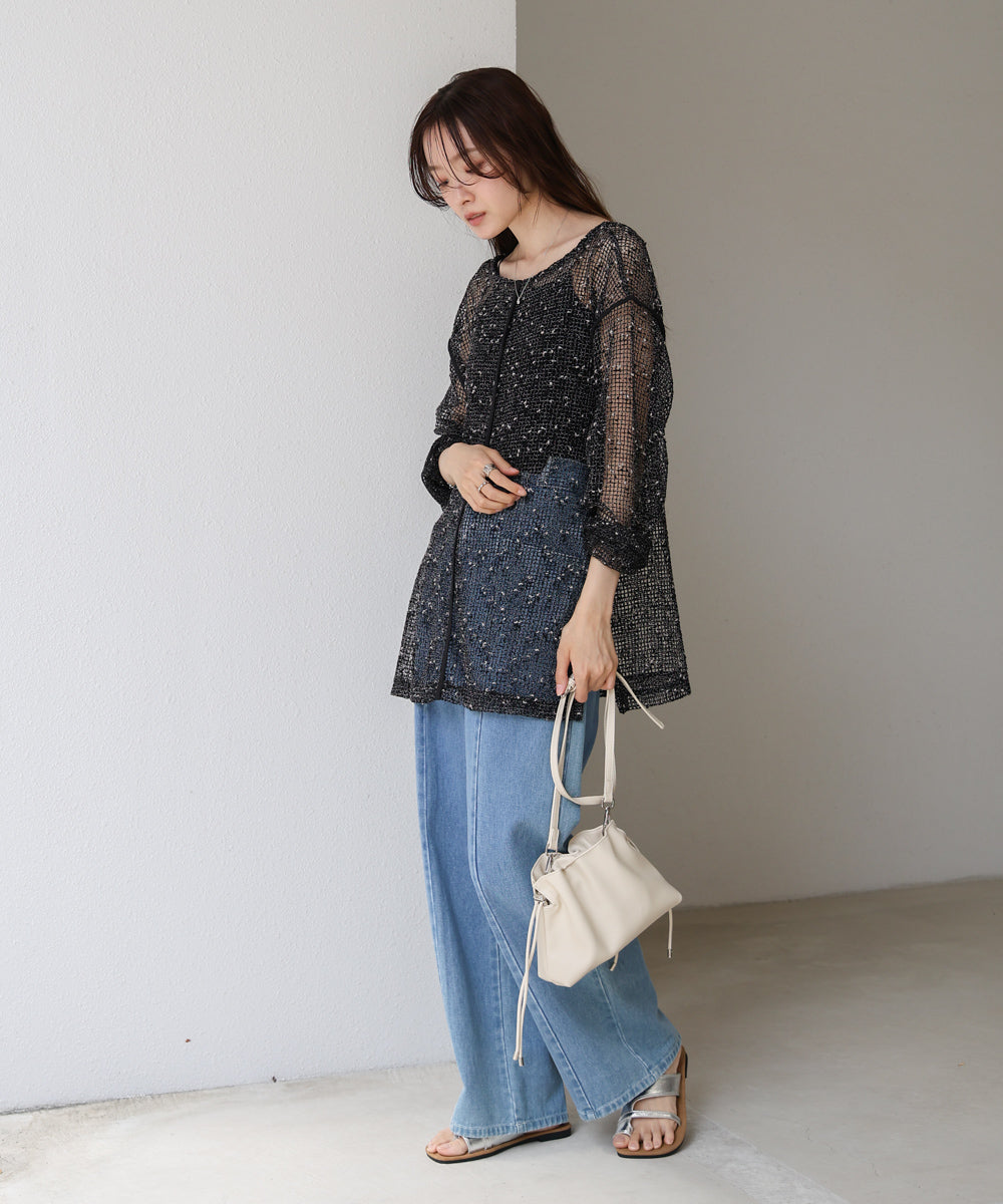 ミックスメッシュニットソートップス