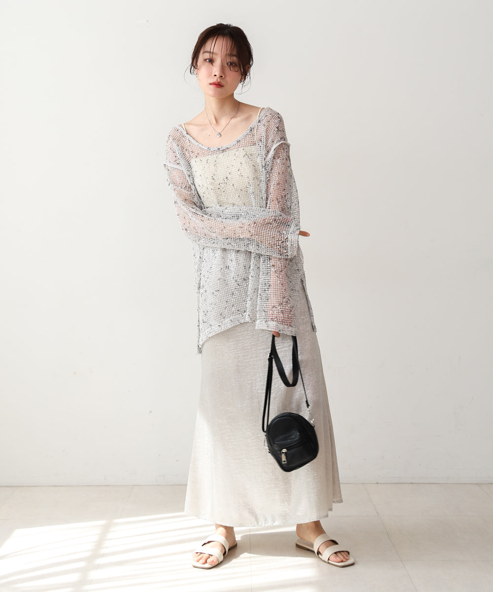 ミックスメッシュニットソートップス