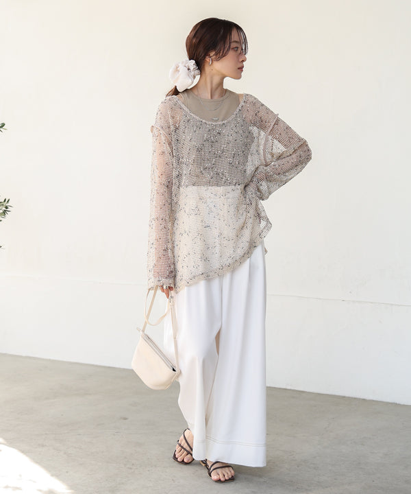 ミックスメッシュニットソートップス