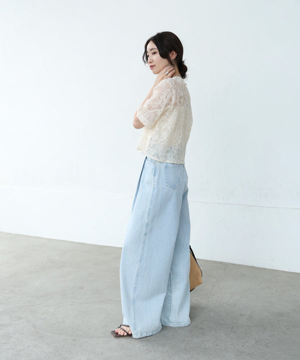 コード刺繍オーガンジーブラウス