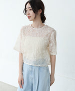 コード刺繍オーガンジーブラウス