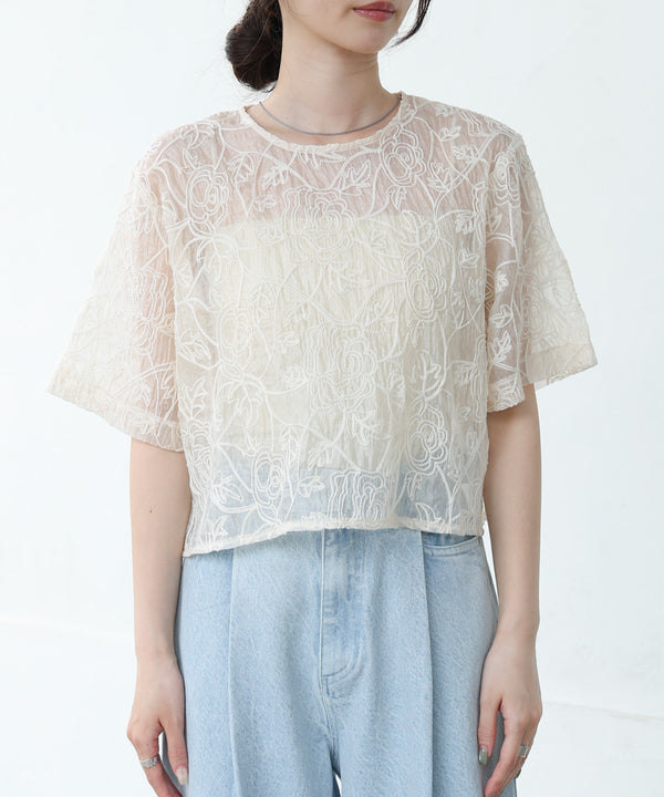 コード刺繍オーガンジーブラウス