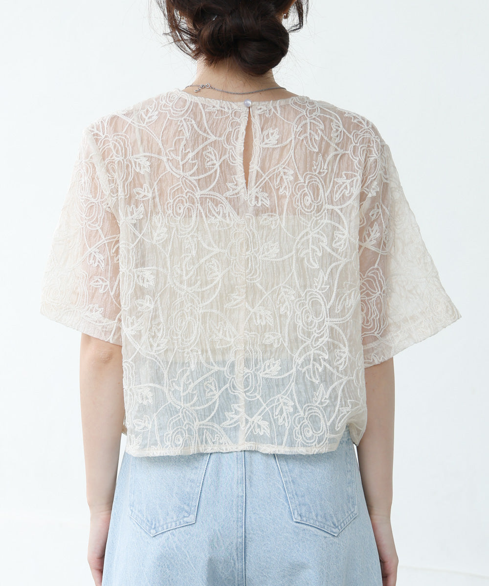 コード刺繍オーガンジーブラウス