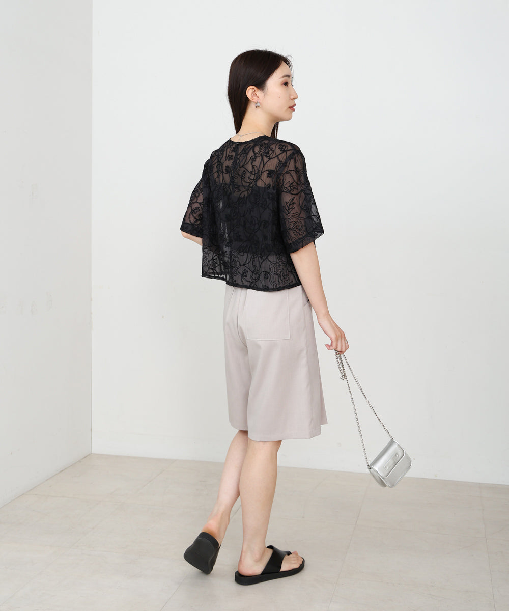 コード刺繍オーガンジーブラウス
