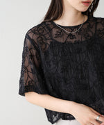 コード刺繍オーガンジーブラウス