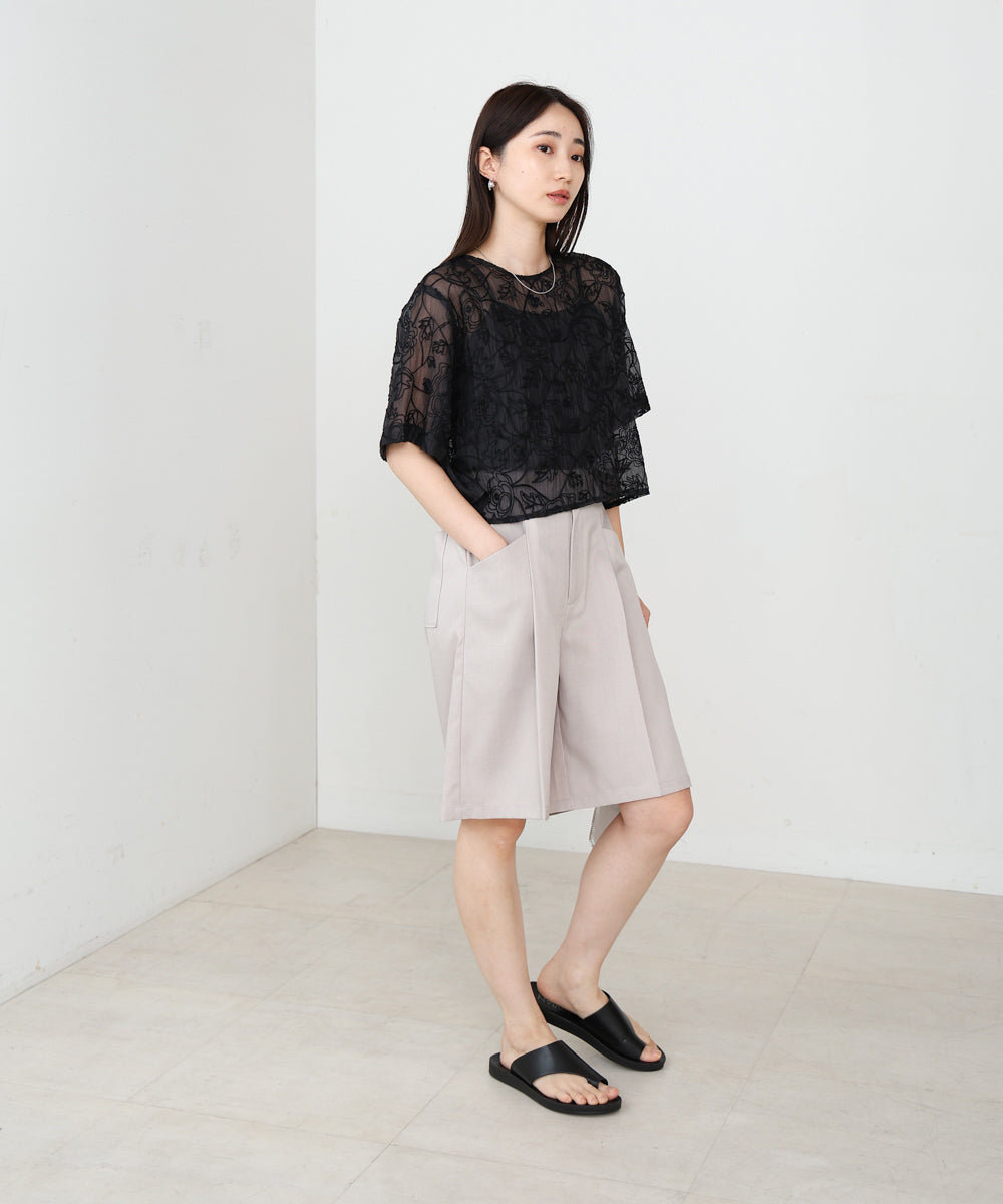 コード刺繍オーガンジーブラウス