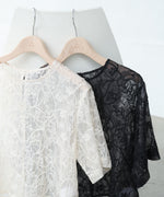 コード刺繍オーガンジーブラウス