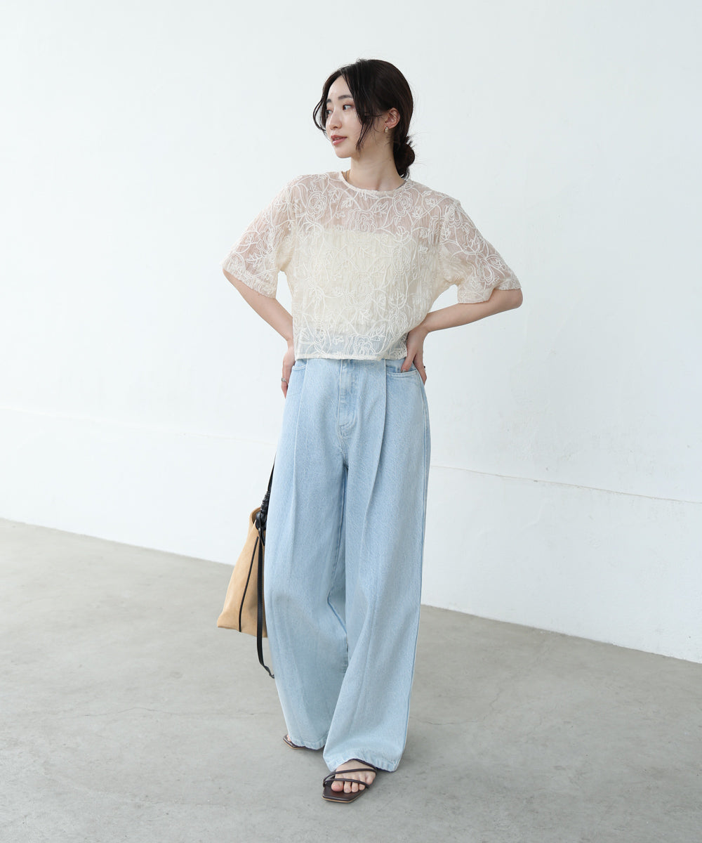 コード刺繍オーガンジーブラウス