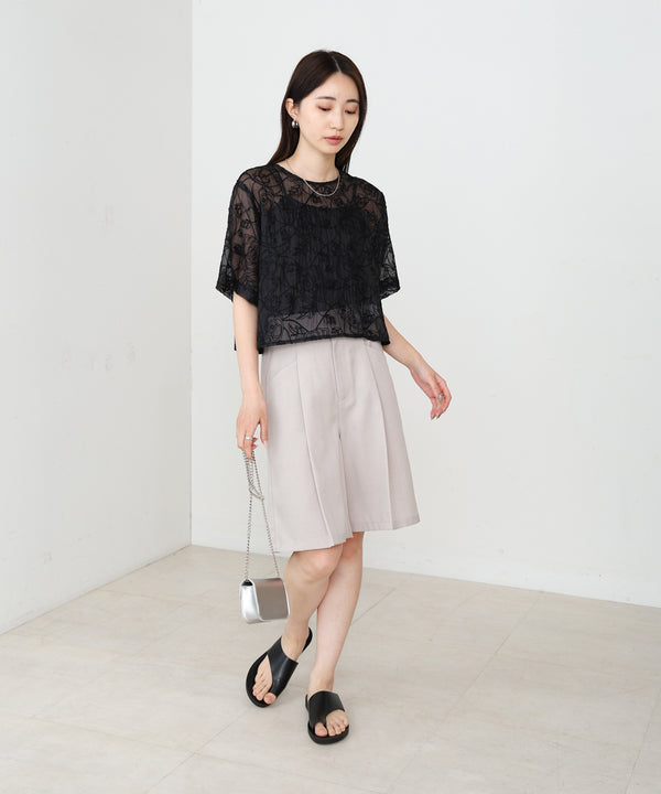 コード刺繍オーガンジーブラウス