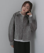 ムラ合皮配色ステッチジャケット