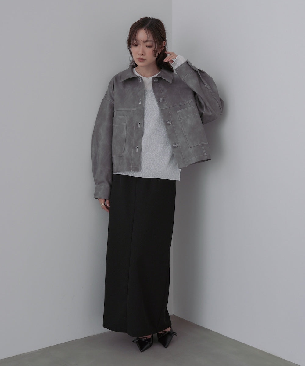 ムラ合皮配色ステッチジャケット