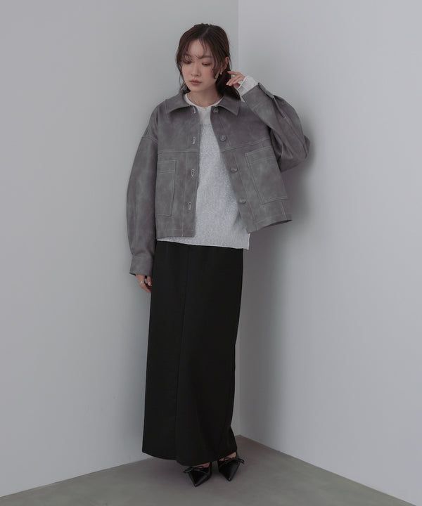 ムラ合皮配色ステッチジャケット