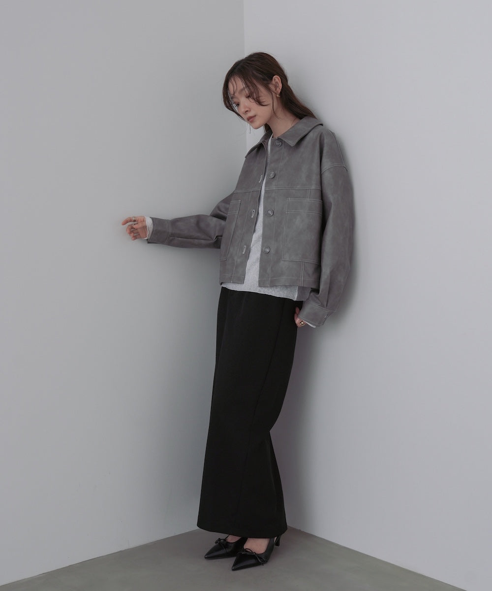 ムラ合皮配色ステッチジャケット