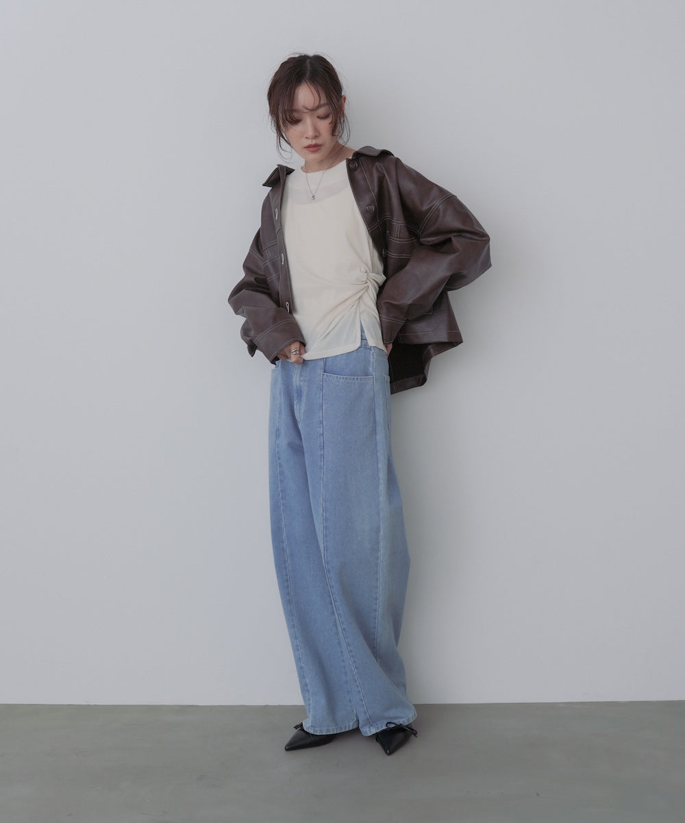 ムラ合皮配色ステッチジャケット