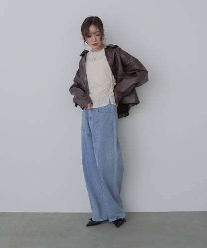 ムラ合皮配色ステッチジャケット