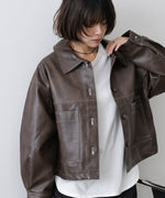 ムラ合皮配色ステッチジャケット
