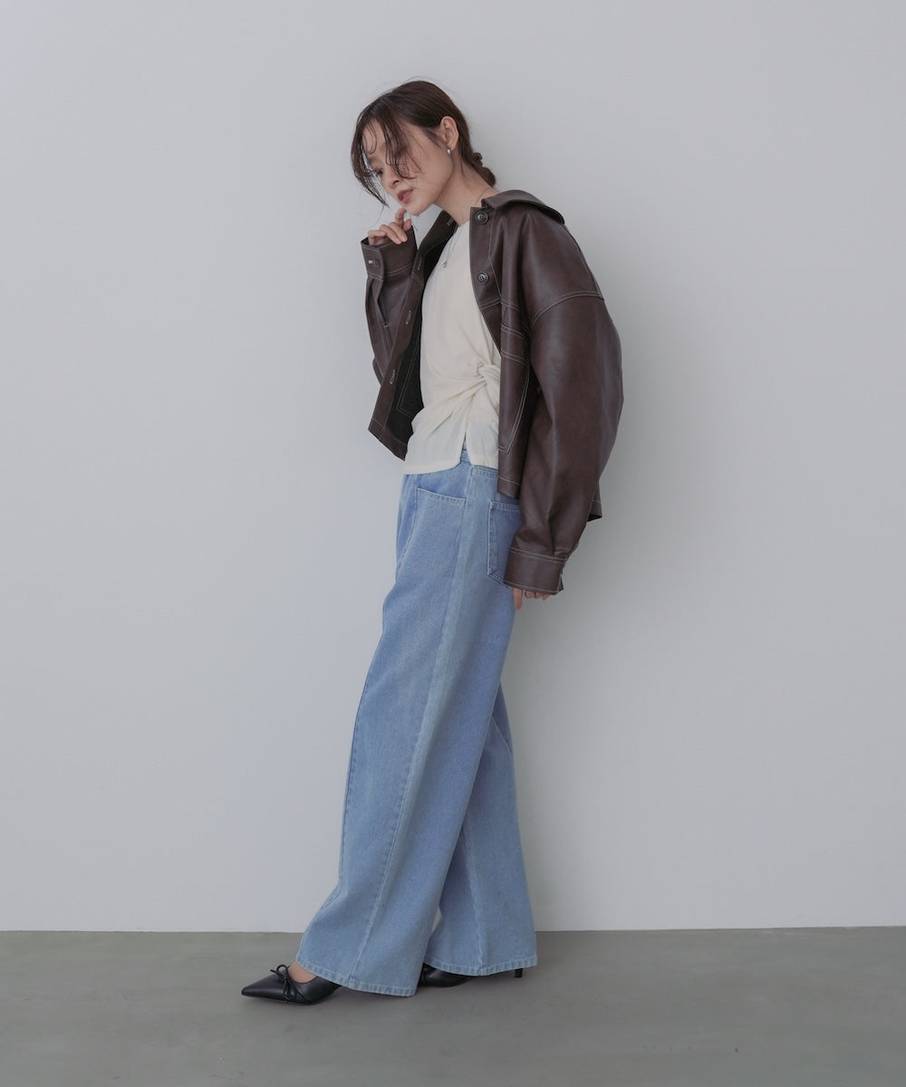 ムラ合皮配色ステッチジャケット