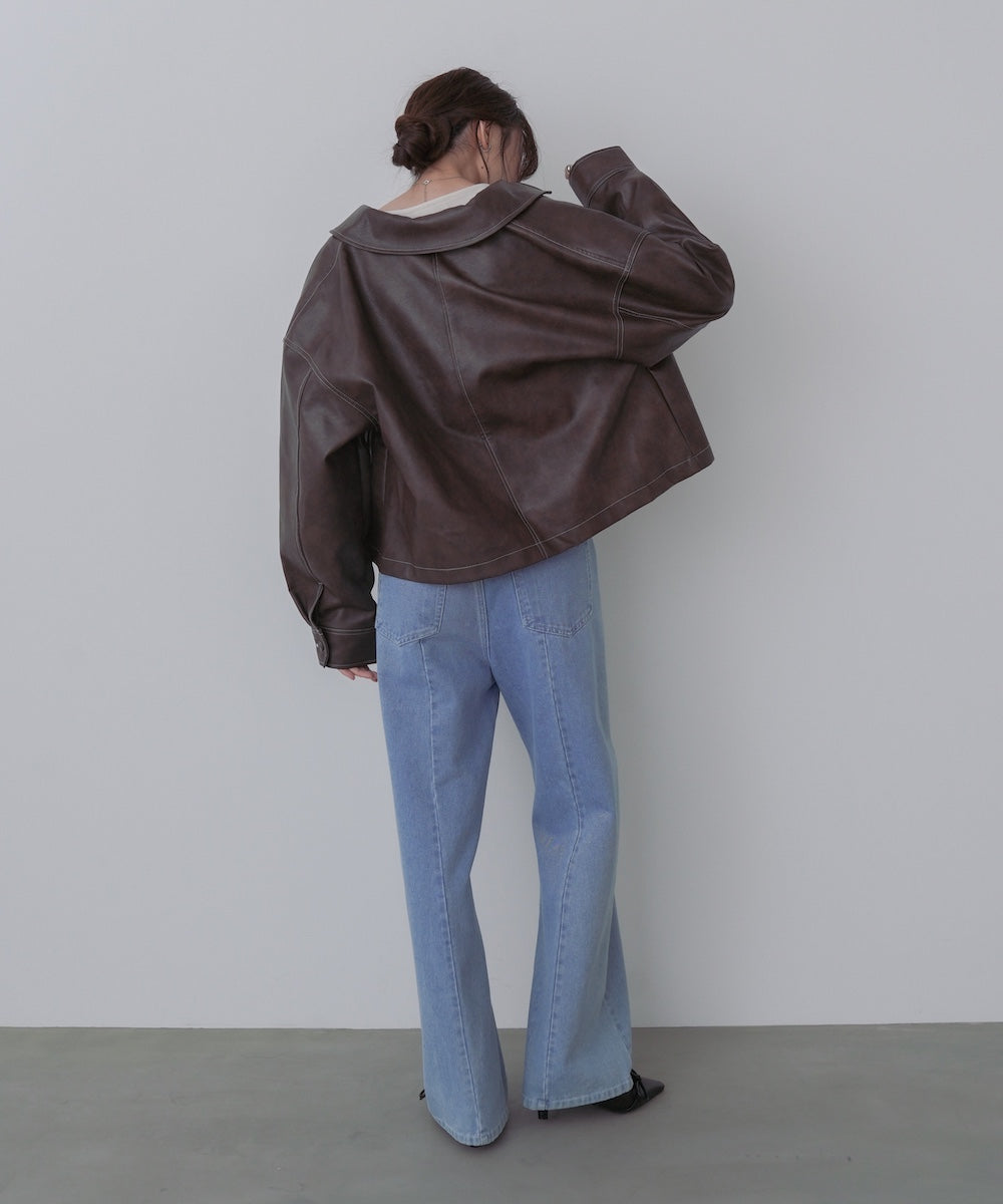 ムラ合皮配色ステッチジャケット