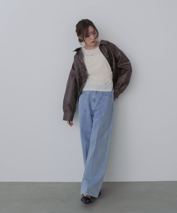 ムラ合皮配色ステッチジャケット