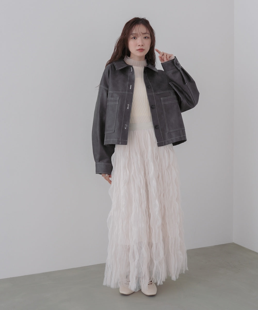 ムラ合皮配色ステッチジャケット