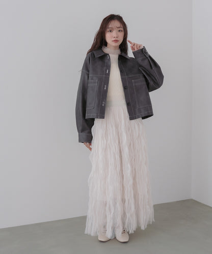 ムラ合皮配色ステッチジャケット