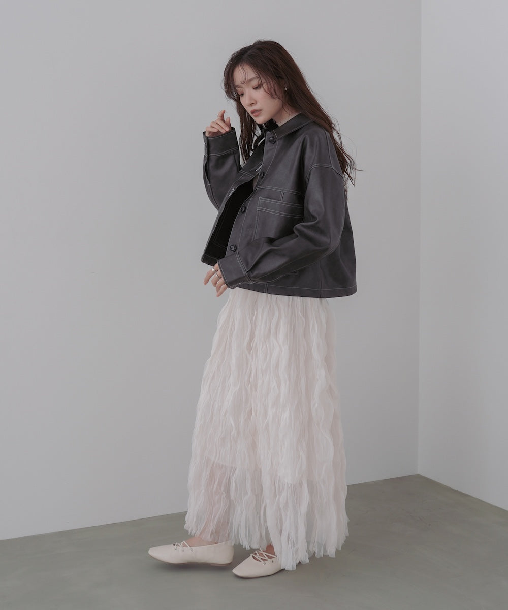 ムラ合皮配色ステッチジャケット