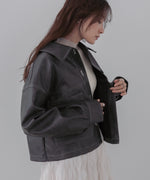 ムラ合皮配色ステッチジャケット