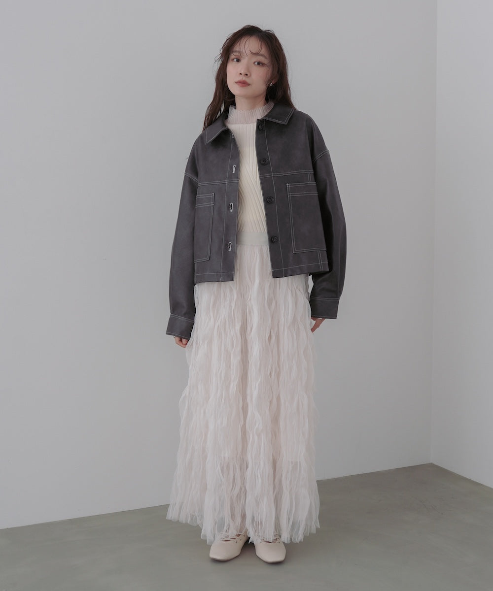 ムラ合皮配色ステッチジャケット