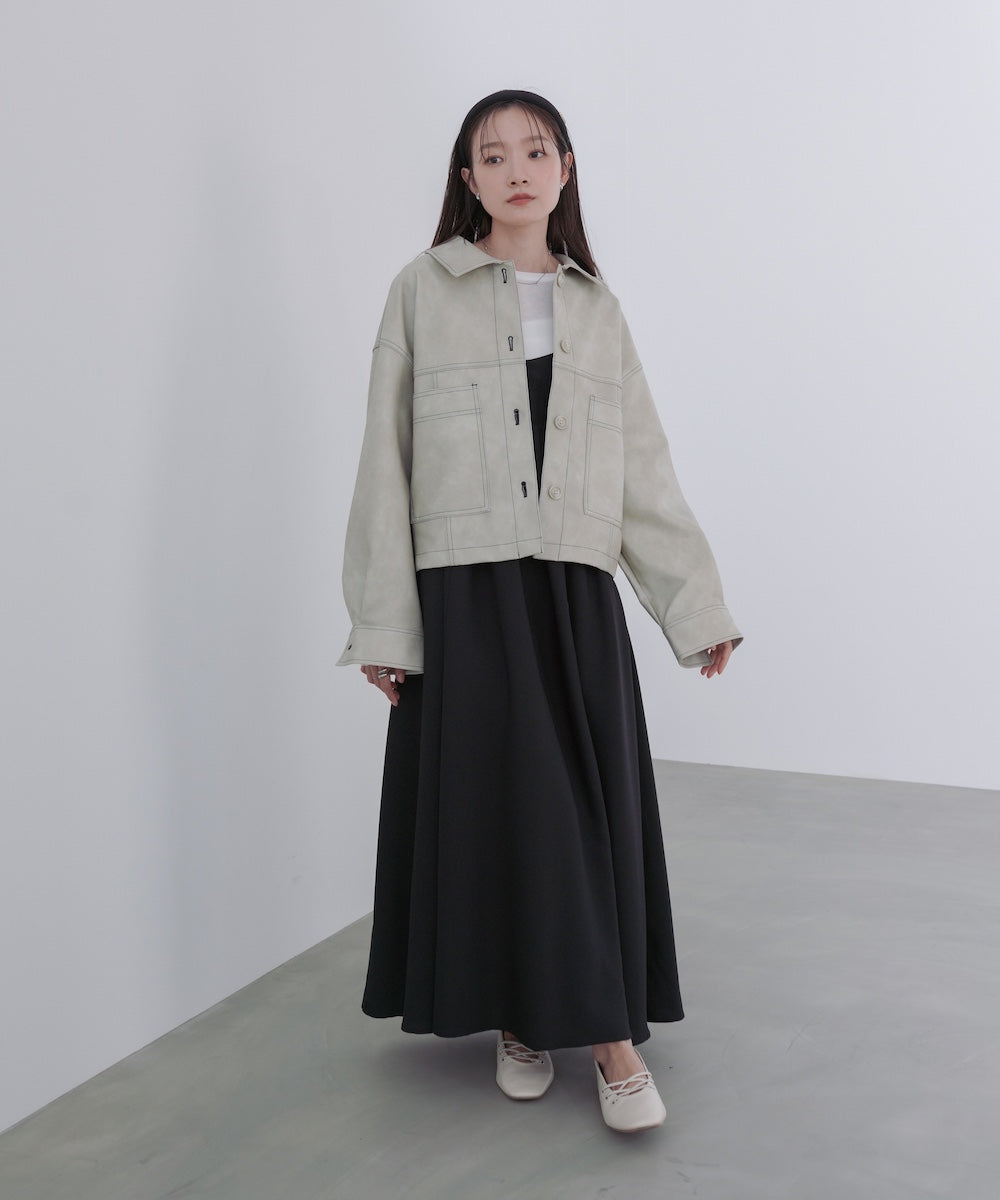 ムラ合皮配色ステッチジャケット