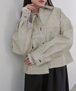 ムラ合皮配色ステッチジャケット