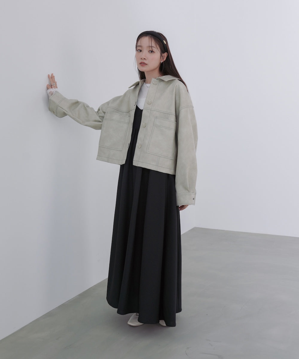 ムラ合皮配色ステッチジャケット